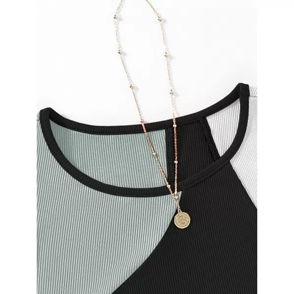 SweatyRocks Women's Summer Ribbed Knit Sleeveless Vest Color Block Crop Tank Top