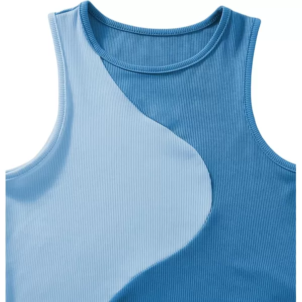 SweatyRocks Women's Summer Ribbed Knit Sleeveless Vest Color Block Crop Tank Top