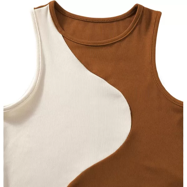 SweatyRocks Women's Summer Ribbed Knit Sleeveless Vest Color Block Crop Tank Top
