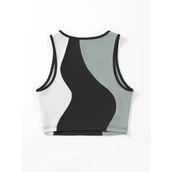 SweatyRocks Women's Summer Ribbed Knit Sleeveless Vest Color Block Crop Tank Top