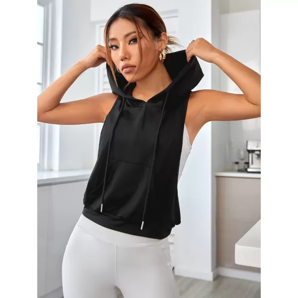 SweatyRocks Women's Summer Sleeveless Hooded Tank Top T-Shirt for Athletic Exercise Relaxed Breathable