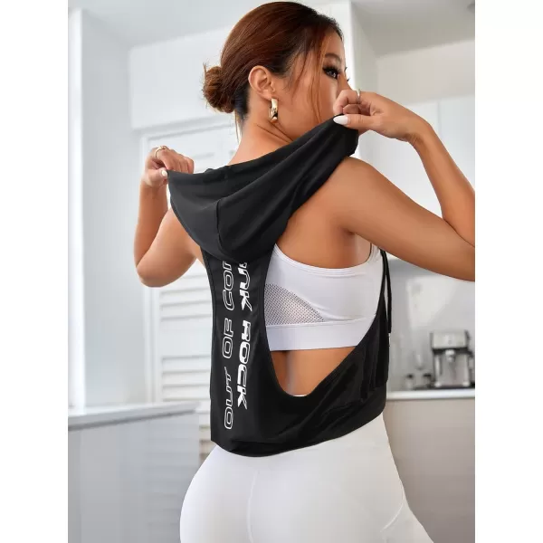 SweatyRocks Women's Summer Sleeveless Hooded Tank Top T-Shirt for Athletic Exercise Relaxed Breathable