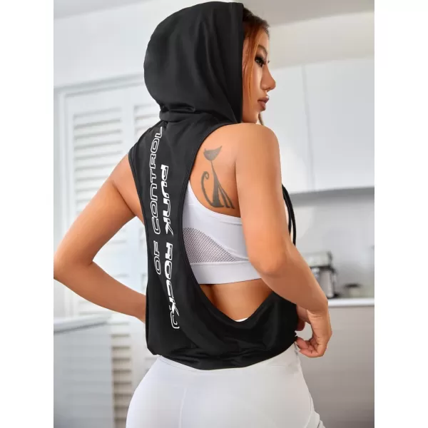 SweatyRocks Women's Summer Sleeveless Hooded Tank Top T-Shirt for Athletic Exercise Relaxed Breathable