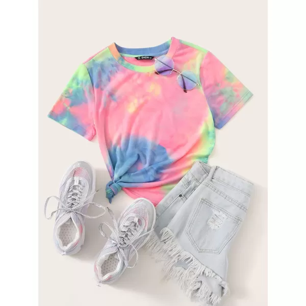 SweatyRocks Women's Tie Dye Round Neck Slim Fit Short Sleeve Crop Top T-Shirt