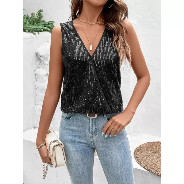 SweatyRocks Women's V Neck Glitter Sequins Wrap Tank Top Sleeveless Party Tops Clubwear
