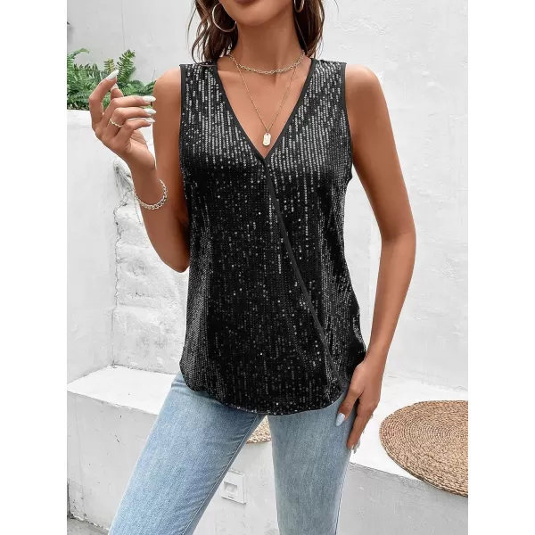 SweatyRocks Women's V Neck Glitter Sequins Wrap Tank Top Sleeveless Party Tops Clubwear