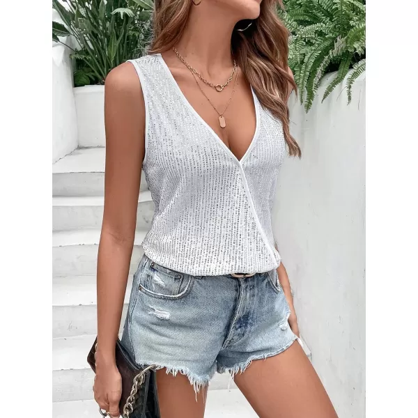 SweatyRocks Women's V Neck Glitter Sequins Wrap Tank Top Sleeveless Party Tops Clubwear