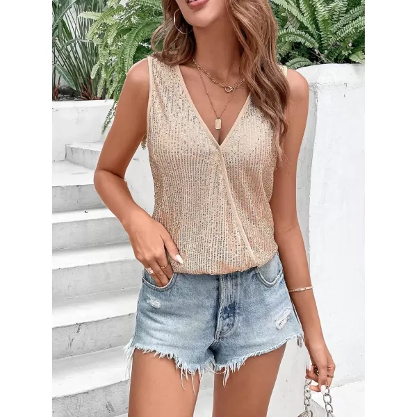 SweatyRocks Women's V Neck Glitter Sequins Wrap Tank Top Sleeveless Party Tops Clubwear