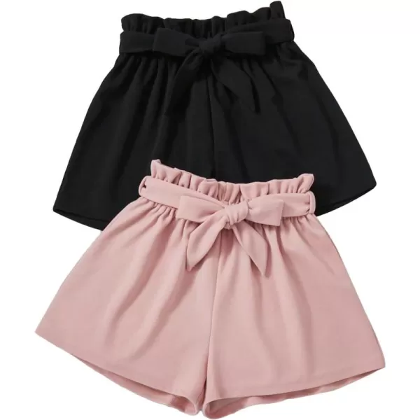 SweatyRocks Girl's 2 Piece Wide Leg Belted Shorts Solid Paperbag Waist Shorts Pants