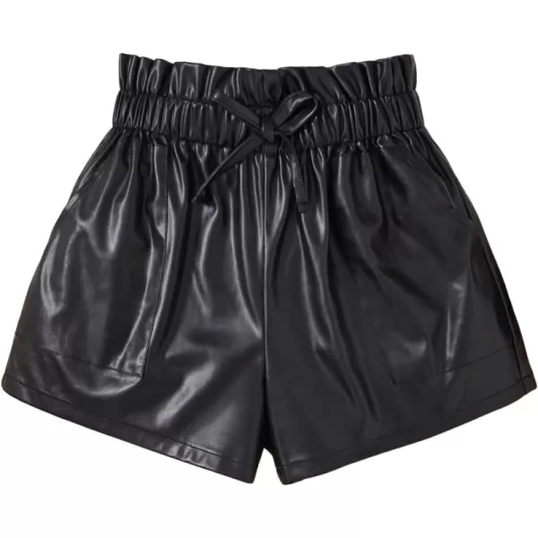 SweatyRocks Girl's Faux Leather Shorts Casual Elastic Waist Dressy Shorts with Pocket