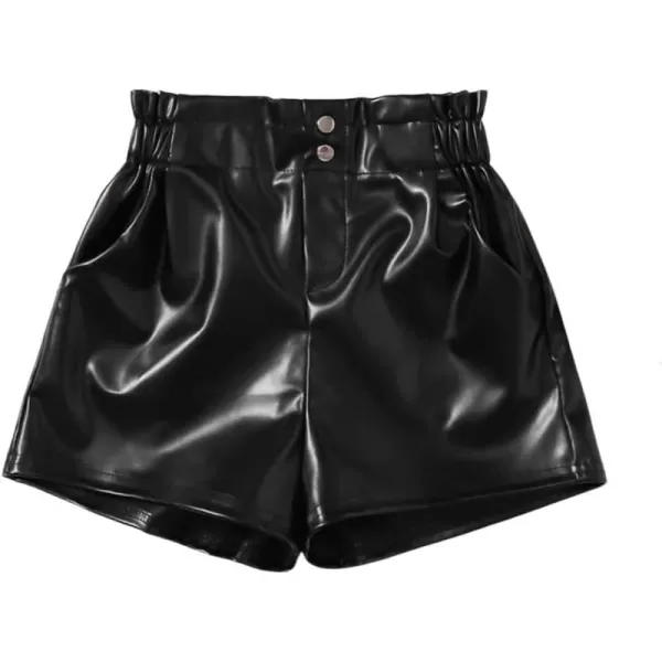 SweatyRocks Girl's Faux Leather Shorts Casual Elastic Waist Dressy Shorts with Pocket