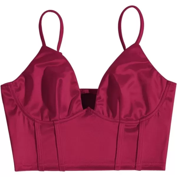 SweatyRocks Women's Basic Spaghetti Strap Slim Fit Bustier Satin Cami Crop Top