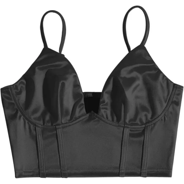 SweatyRocks Women's Basic Spaghetti Strap Slim Fit Bustier Satin Cami Crop Top