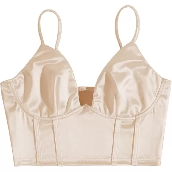 SweatyRocks Women's Basic Spaghetti Strap Slim Fit Bustier Satin Cami Crop Top