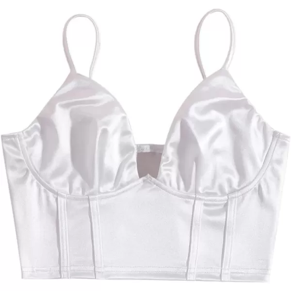 SweatyRocks Women's Basic Spaghetti Strap Slim Fit Bustier Satin Cami Crop Top