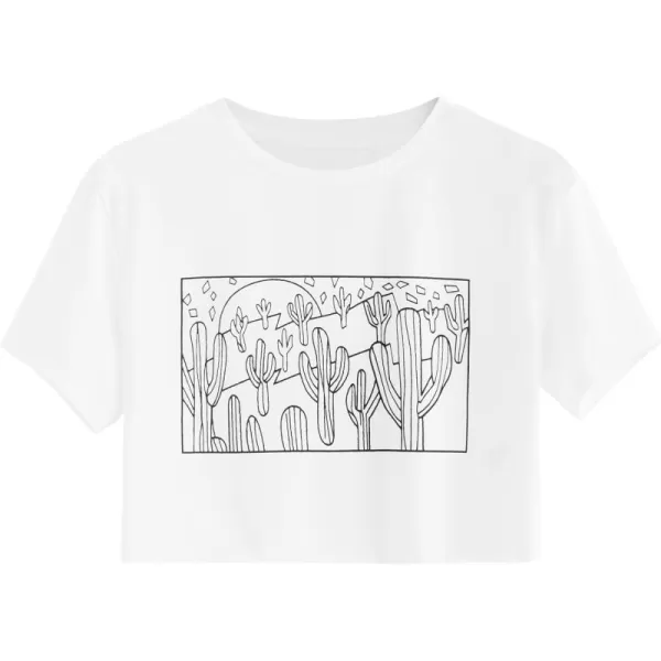 SweatyRocks Women's Cactus Print Crop Top Summer Short Sleeve Graphic T-Shirts