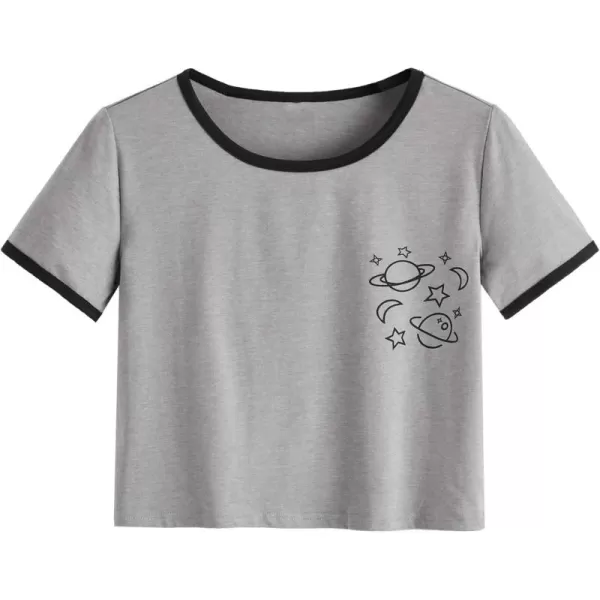SweatyRocks Women's Cactus Print Crop Top Summer Short Sleeve Graphic T-Shirts
