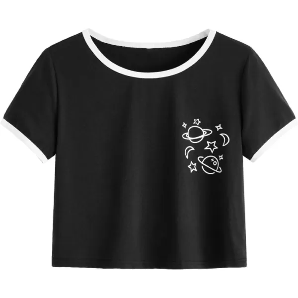 SweatyRocks Women's Cactus Print Crop Top Summer Short Sleeve Graphic T-Shirts
