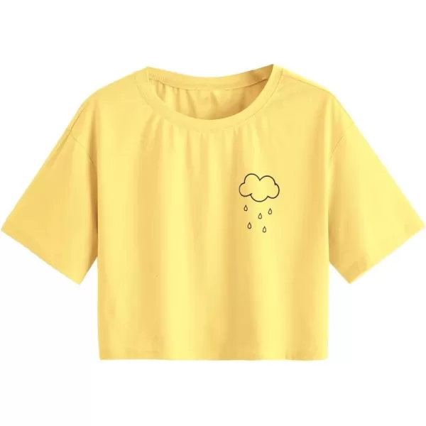 SweatyRocks Women's Cactus Print Crop Top Summer Short Sleeve Graphic T-Shirts