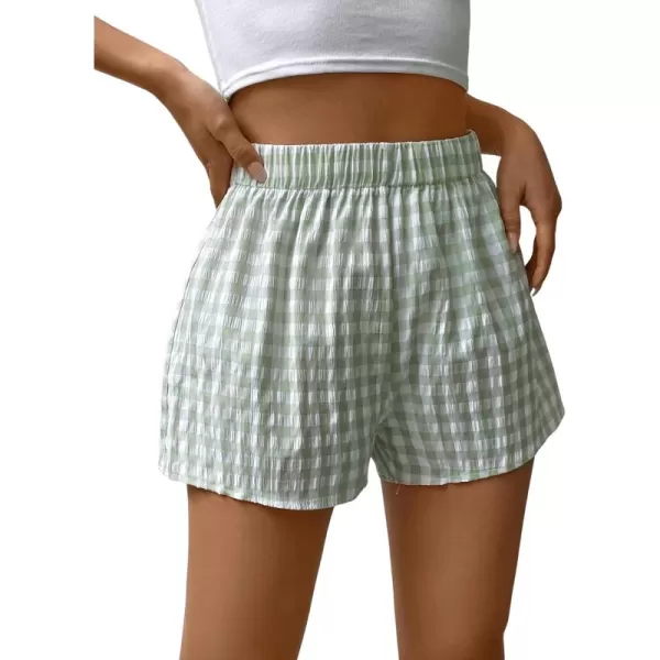 SweatyRocks Women's Casual Elastic Waist Plaid Print Straight Leg Mini Shorts Loungewear
