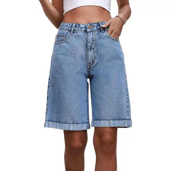 SweatyRocks Women's Casual High Rise Jean Shorts Straight Leg Zip Up Bermuda Denim Shorts