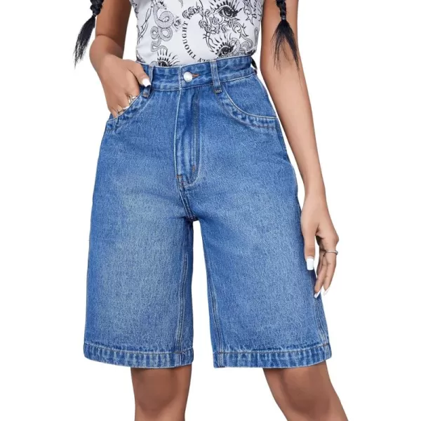SweatyRocks Women's Casual High Rise Jean Shorts Straight Leg Zip Up Bermuda Denim Shorts