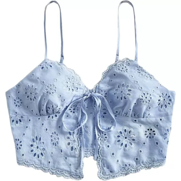 SweatyRocks Women's Casual Hollow Out Tie Front Cami Top Lace Trim Slim Fit Crop Tops