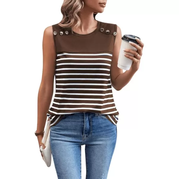 SweatyRocks Women's Casual Round Neck Tank Top Button Front Sleeveless Striped Shirt