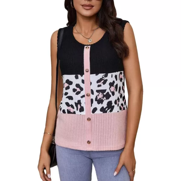 SweatyRocks Women's Casual Round Neck Tank Top Button Front Sleeveless Striped Shirt