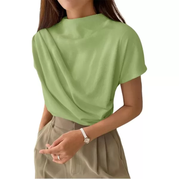 SweatyRocks Women's Casual Short Sleeve Mock Neck Tee Top Asymmetric Ruched Plain T Shirt