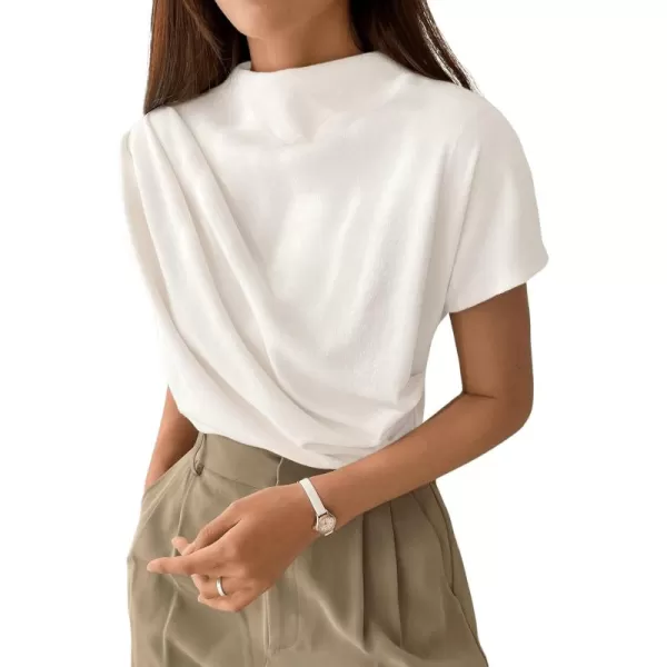 SweatyRocks Women's Casual Short Sleeve Mock Neck Tee Top Asymmetric Ruched Plain T Shirt