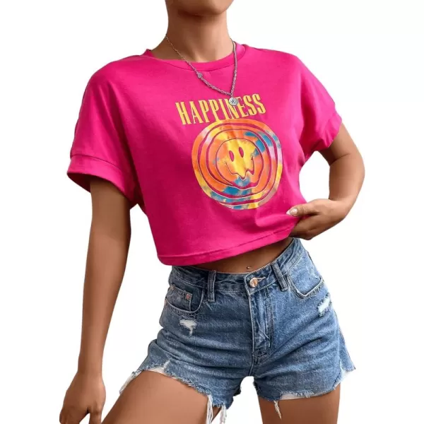SweatyRocks Women's Casual Short Sleeve Round Neck Reflective Graphic Print Crop Top Tee Shirt