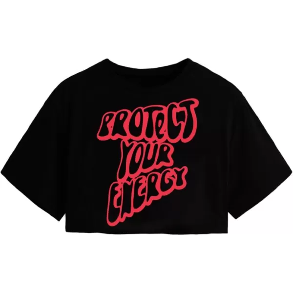SweatyRocks Women's Casual Short Sleeve Round Neck Reflective Graphic Print Crop Top Tee Shirt