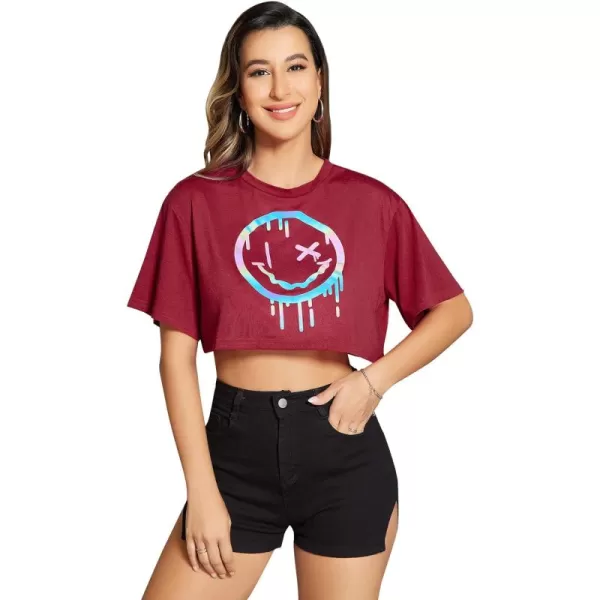 SweatyRocks Women's Casual Short Sleeve Round Neck Reflective Graphic Print Crop Top Tee Shirt