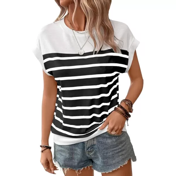 SweatyRocks Women's Casual Short Sleeve Round Neck Stripe Print Pullover Tee Shirt Top