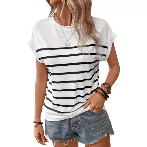 SweatyRocks Women's Casual Short Sleeve Round Neck Stripe Print Pullover Tee Shirt Top