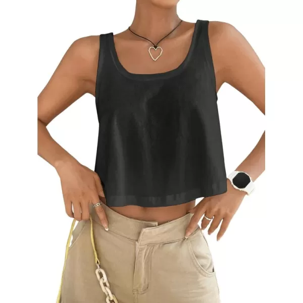 SweatyRocks Women's Casual Sleeveless Scoop Neck Top Basic Solid Loose Fit Crop Tank Top