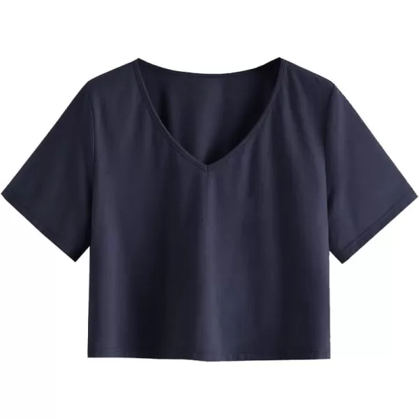 SweatyRocks Women's Casual V Neck Short Sleeve Soild Basic Crop Top T-Shirt