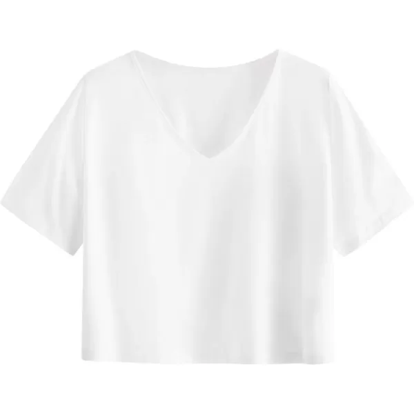 SweatyRocks Women's Casual V Neck Short Sleeve Soild Basic Crop Top T-Shirt