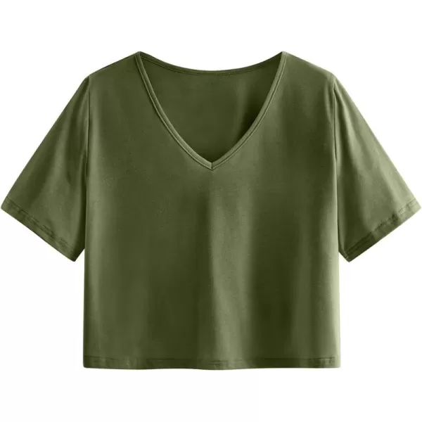 SweatyRocks Women's Casual V Neck Short Sleeve Soild Basic Crop Top T-Shirt