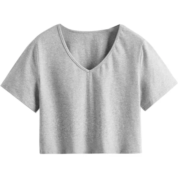 SweatyRocks Women's Casual V Neck Short Sleeve Soild Basic Crop Top T-Shirt