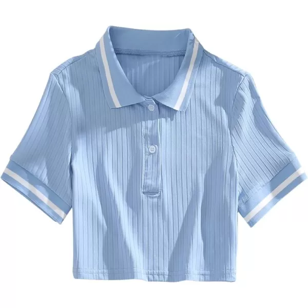 SweatyRocks Women's Collar Half Button Short Sleeve Striped Crop Top T-Shirts