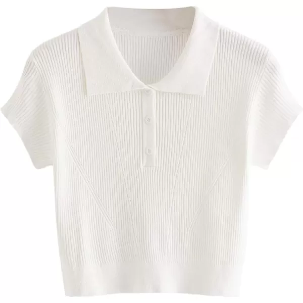 SweatyRocks Women's Collar Half Button Short Sleeve Striped Crop Top T-Shirts