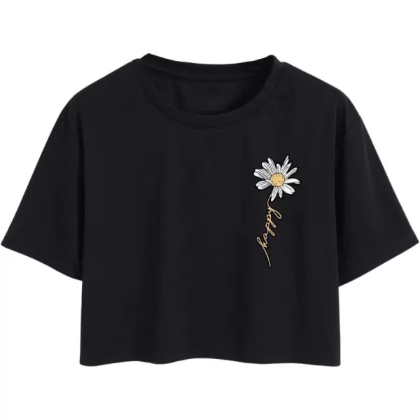 SweatyRocks Women's Cute Floral Print Cropped Tee Short Sleeve Crop Top