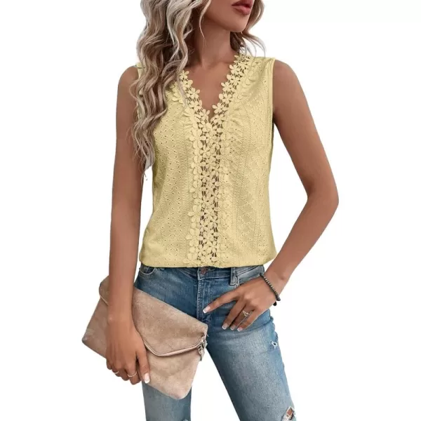 SweatyRocks Women's Floral Lace V Neck Tank Top Casual Hollow Out Sleeveless T Shirt