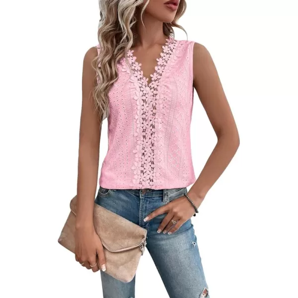 SweatyRocks Women's Floral Lace V Neck Tank Top Casual Hollow Out Sleeveless T Shirt