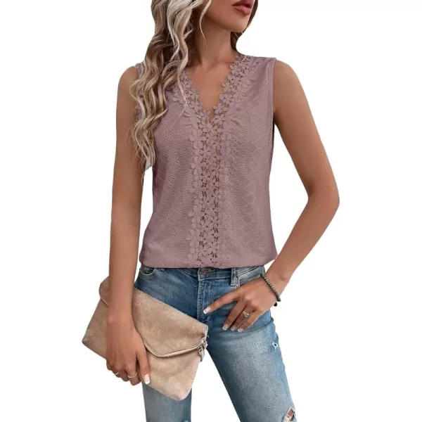 SweatyRocks Women's Floral Lace V Neck Tank Top Casual Hollow Out Sleeveless T Shirt