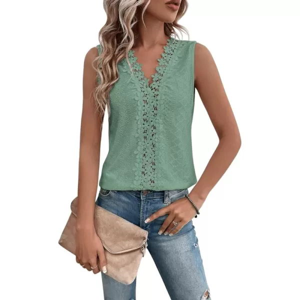 SweatyRocks Women's Floral Lace V Neck Tank Top Casual Hollow Out Sleeveless T Shirt