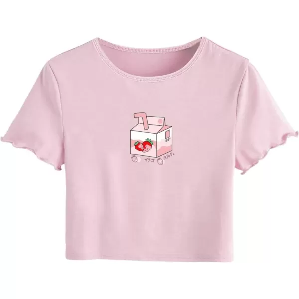 SweatyRocks Women's Graphic Print Round Neck T Shirt Short Sleeve Crop Tee Tops