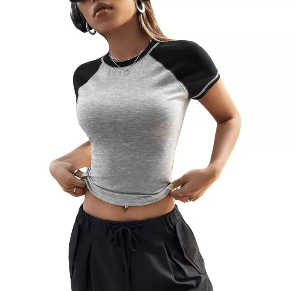 SweatyRocks Women's Graphic Print Round Neck T Shirt Short Sleeve Crop Tee Tops